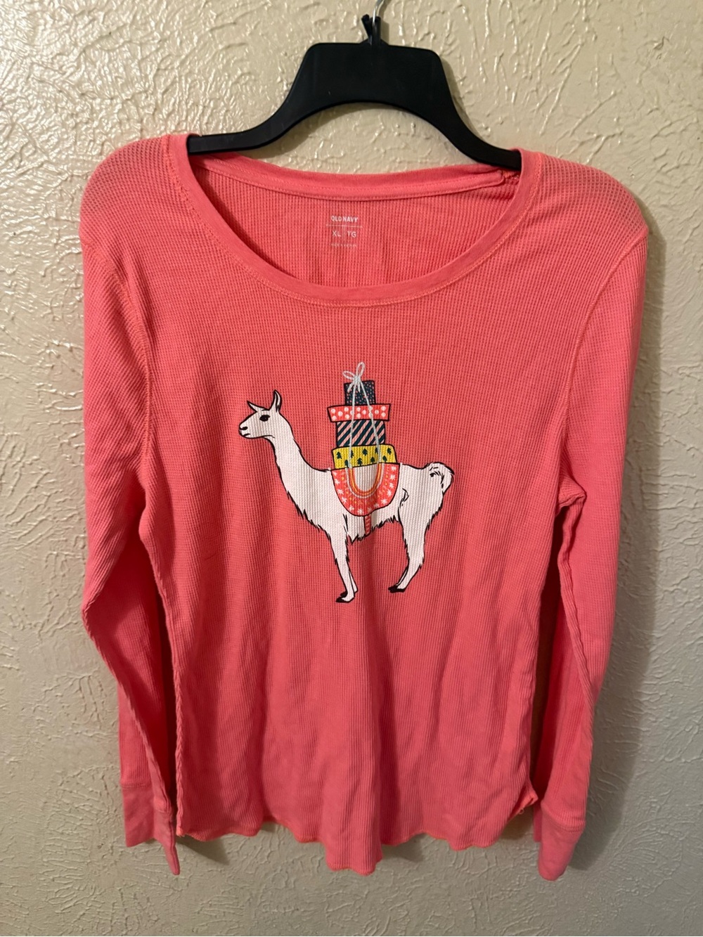 Old Navy Coral Long-Sleeve Top with Llama Gift Graphic